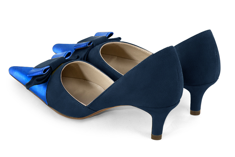 Electric blue women's open arch dress pumps. Pointed toe. Medium slim heel. Rear view - Florence KOOIJMAN
